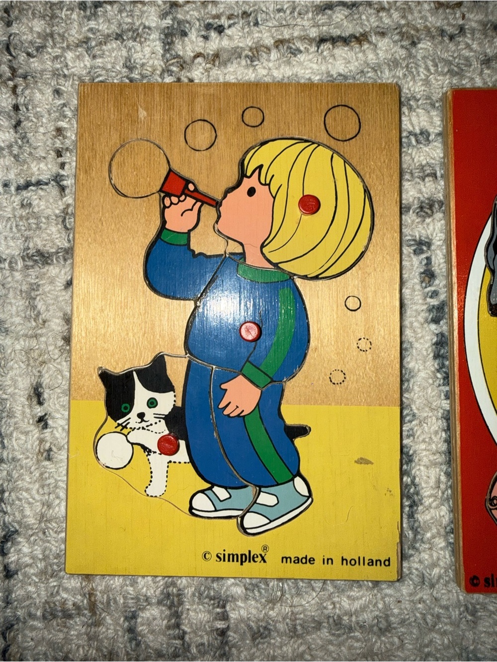 2 Simplex wooden antique puzzles for young children made in Holland